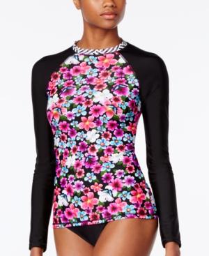 Jessica Simpson Botanica Printed Long-sleeve Rash Guard Women's Swimsuit