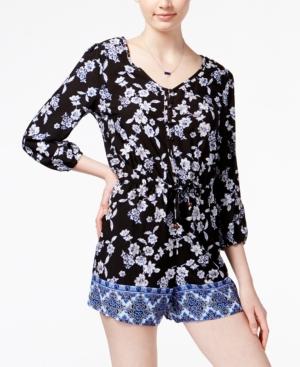 American Rag Printed Three-quarter-sleeve Romper, Only At Macy's