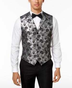 Tallia Men's Silver Metallic Floral Print Vest