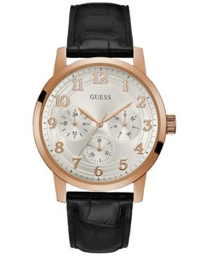Guess Men's Black Leather Strap Watch 44mm U0974g2