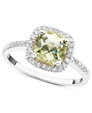 10k White Gold Ring, Green Quartz (1-1/10 Ct. T.w.) And Diamond (1/5 Ct. T.w.)