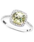 10k White Gold Ring, Green Quartz (1-1/10 Ct. T.w.) And Diamond (1/5 Ct. T.w.)