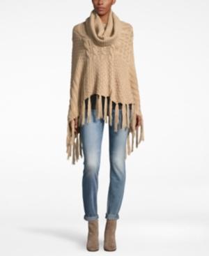 David & Young Mixed Cable Knit Turtleneck Poncho
