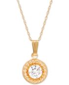 Cubic Zirconia Framed Pendant Necklace In 14k Gold