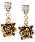 Betsey Johnson Gold-tone Crystal Rose Drop Earrings