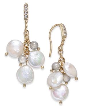 Paul & Pitu Naturally Gold-tone Pave, Bead & Imitation Pearl Drop Earrings
