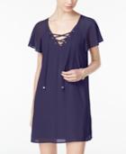 City Studios Juniors' Lace-up Flutter-sleeve Shift Dress