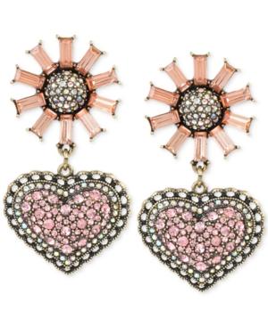Betsey Johnson Crystal Pave Heart Drop Earrings