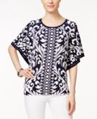 Jm Collection Printed Buttefly-sleeve Top, Only At Macy's