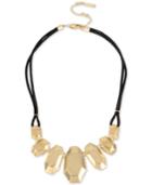 Kenneth Cole New York Gold-tone Pave Geometric Black Cord Statement Necklace