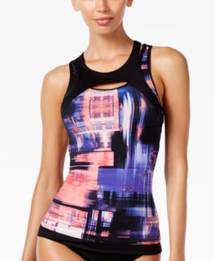 Calvin Klein Techno Printed Mesh-inset Tankini Top Women's Swimsuit