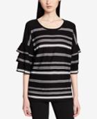 Calvin Klein Striped Ruffled-sleeve Sweater