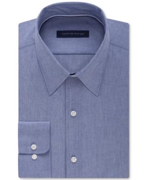 Tommy Hilfiger Nadal Collection Men's Fitted Flex Collar Steel Blue Solid Performance Dress Shirt