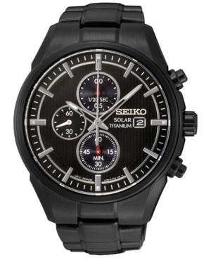 Seiko Men's Chronograph-solar Black Ion-plated Titanium Bracelet Watch 42mm Ssc393