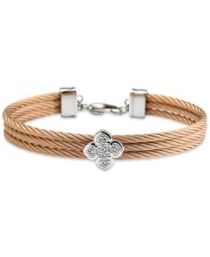 Le Fleur Silver Bangle With White Topaz In Stainless Steel And Rose Gold