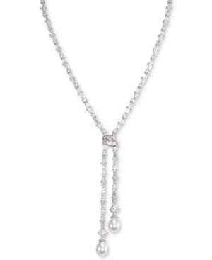 Nina Silver-tone Cubic Zirconia & Imitation Pearl 17-1/2 Lariat Necklace