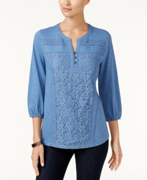 Style & Co Mixed-lace Peasant Blouse, Created For Macy's