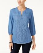 Style & Co Mixed-lace Peasant Blouse, Created For Macy's