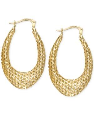 Diamond-cut Puffed Oval Earrings In 14k Gold