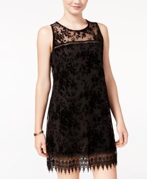 Speechless Juniors' Velvet Embroidered Shift Dress