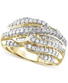 Diamond Multi-row Statement Ring (1 Ct. T.w.) In 14k Gold-plated Sterling Silver