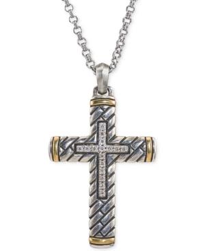 Esquire Men's Jewelry Diamond Two-tone Cross Pendant Necklace (1/5 Ct. T.w.) In Sterling Silver & 14k Gold, Created For Macy's