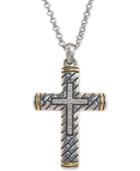 Esquire Men's Jewelry Diamond Two-tone Cross Pendant Necklace (1/5 Ct. T.w.) In Sterling Silver & 14k Gold, Created For Macy's