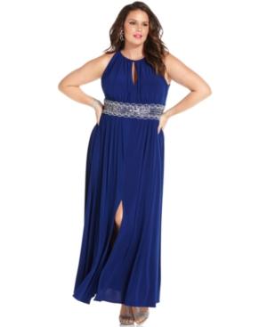 R & M Richards Plus Size Sleeveless Beaded Gown