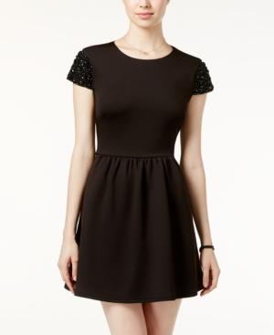 B Darlin Juniors' Embellished Scuba Fit & Flare Dress, A Macy's Exclusive