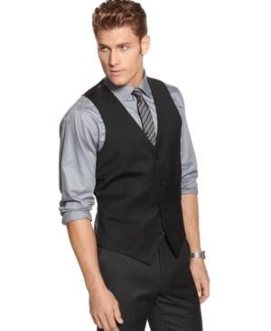 Alfani Red Vest Black Solid Slim Fit