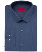Alfani Men's Fitted Performance Stretch Easy Care Navy Turquoise Micro Stripe Dress Shirt, Only At Macy's