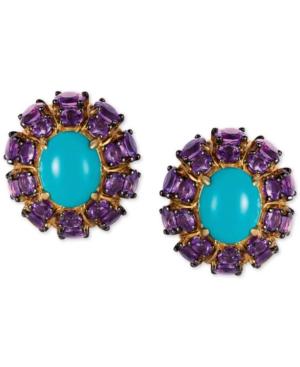 Le Vian Robin's Egg Turquoise (3-7/8 Ct. T.w.) And Grape Amethyst (6-5/8 Ct. T.w.) Stud Earrings In 14k Gold