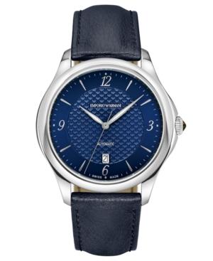 Emporio Armani Swiss Men's Automatic Esedra Blue Leather Strap Watch 43mm