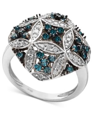 Diamond Ring, Sterling Silver Blue And White Diamond Quilt Ring (1 Ct. T.w.)