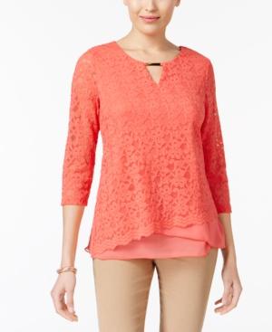 Jm Collection Layered-hem Lace Top, Only At Macy's