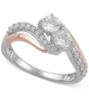 Diamond Two-stone Ring (1 Ct. T.w.) In 14k White Gold With 14k Rose Gold Accents