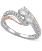 Diamond Two-stone Ring (1 Ct. T.w.) In 14k White Gold With 14k Rose Gold Accents