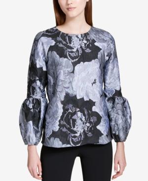 Calvin Klein Floral Jacquard Puff-sleeve Blouse