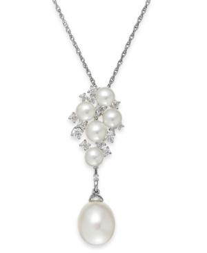 Arabella Cultured Freshwater Pearl (5 & 10mm) And Swarovski Zirconia Pendant Necklace In Sterling Silver