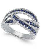 Royale Bleu By Effy Sapphire (1 Ct. T.w.) And Diamond (3/8 Ct. T.w.) Interwoven Ring In 14k White Gold (also Available In Ruby And Emerald)