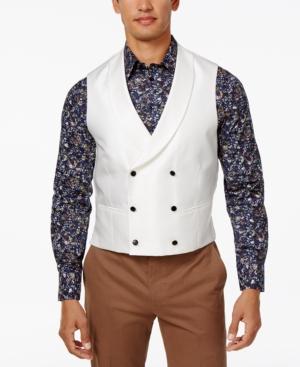 Tallia Men's Slim-fit Double-breasted White Tonal Diamond Grid Vest