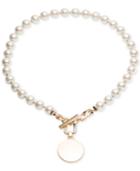 Anne Klein Gold-tone Imitation Pearl Polished Disc Pendant Necklace