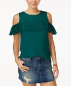 Gypsies & Moondust Juniors' Ruffle-trim Cold-shoulder Top