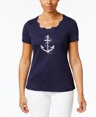 Karen Scott Glitter Anchor Graphic Cotton Top, Only At Macy's