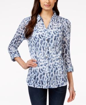 Jm Collection Pleated Animal-print Blouse, Only At Macy's