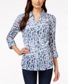 Jm Collection Pleated Animal-print Blouse, Only At Macy's