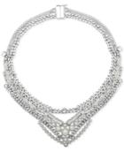 Givenchy Silver-tone Crystal & Imitation Pearl Multi-chain Collar Necklace
