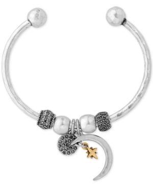 Lucky Brand Two-tone Moon And Pave Beaded Cuff Bracelet