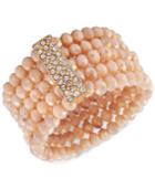 Say Yes To The Prom Gold-tone Crystal & Pink Imitation Pearl Multi-row Stretch Bracelet