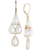 Anne Klein Gold-tone Teardrop Stone And Pave Chandelier Earrings
